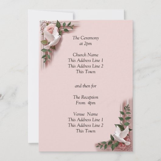 Trouwkaart Roze Rozen & Duiven Trouwen Kaart (Achterkant)