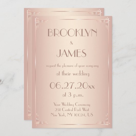 Trouwkaart Roze Vintage Kaart (Voorkant / Achterkant)