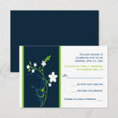 Trouwkaart RSVP Navy, Lime, Witte Bloemen Kaart (Voorkant / Achterkant)