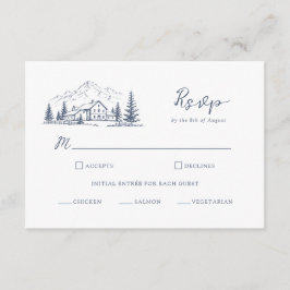Trouwkaart RSVP Navy Winter Mountain Informatiekaartje