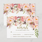 Trouwkaart RSVP Roze Pioen Vintage Goud (Voorkant / Achterkant)