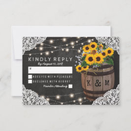 Trouwkaart RSVP voor Rustic Sunflower Winery-huwel Kaartje