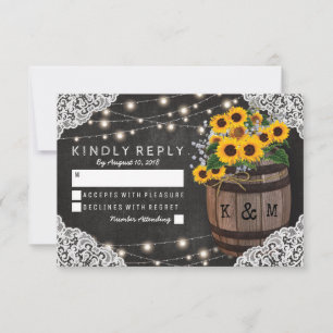 Trouwkaart RSVP voor Rustic Sunflower Winery-huwel Kaartje