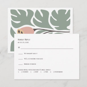 Trouwkaart Sage & Blush Abstract Bloem Motief, RSVP Kaartje