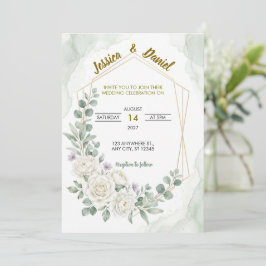 Trouwkaart 'Sage Green Gold Botanische Bloemen' Kaart