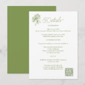 Trouwkaart Sage Groene Hydrangea Details Informatiekaartje (Voorkant / Achterkant)