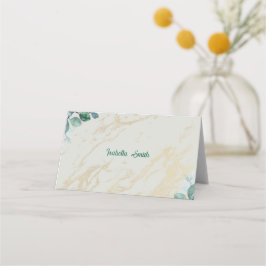 Trouwkaart | Saliegroen Eucalyptus & Goud Plaatskaartje