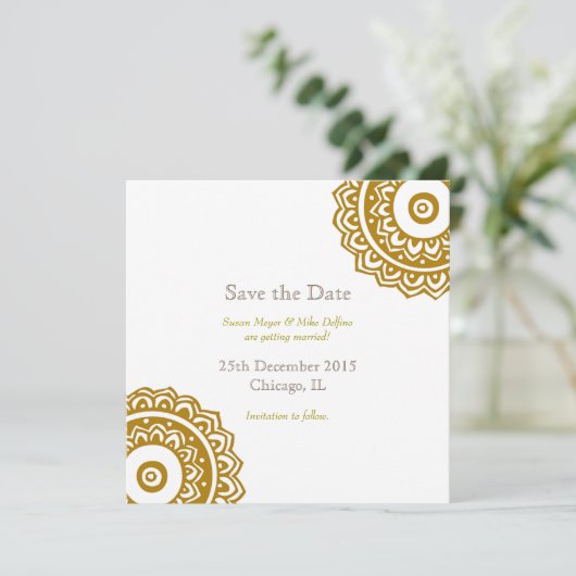 Trouwkaart save the date goud wit (Staand voorkant)