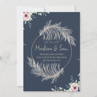 Trouwkaart 'Save The Date' in marineblauw en goud Kaart