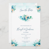 Trouwkaart 'Save the Date' in turkoois Kaart (Voorkant / Achterkant)