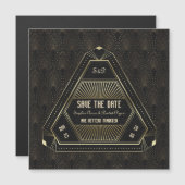 Trouwkaart 'Save The Date' in Vintage Goud Gatsby- Magnetische Uitnodiging (Voorkant / Achterkant)
