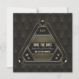 Trouwkaart 'Save The Date' in Vintage Goud Gatsby- Magnetische Uitnodiging
