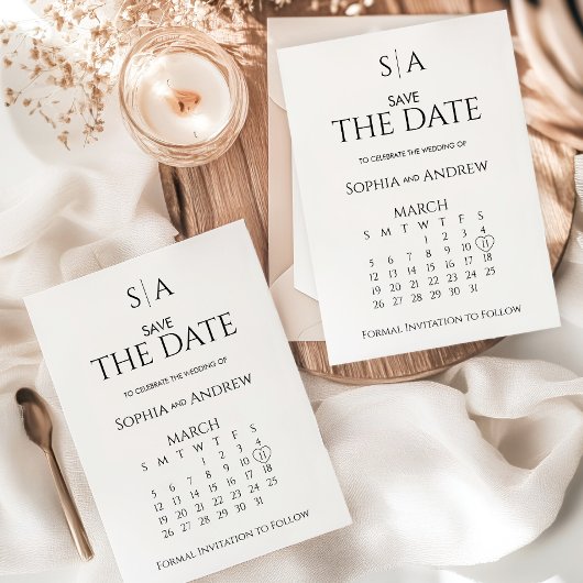 Trouwkaart Save The Date Kalendar Monogram