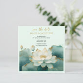 Trouwkaart 'Save the Date' lotus goud personaliser Save The Date (Staand voorkant)