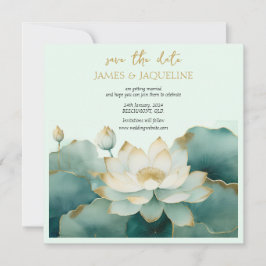Trouwkaart 'Save the Date' lotus goud personaliser Save The Date
