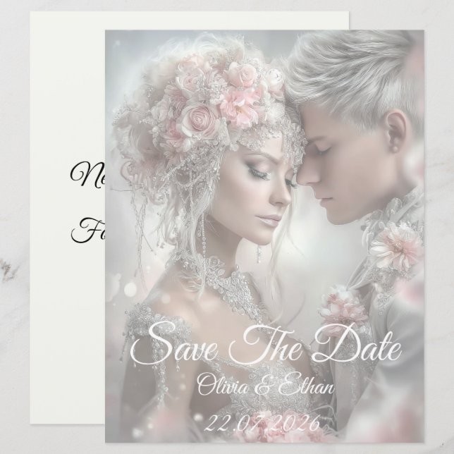 Trouwkaart 'Save the Date' met etherische uitstral (Voorkant / Achterkant)