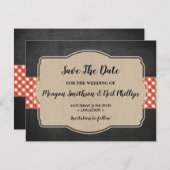 Trouwkaart Save The Date Rood Gingham Burlap BBQ (Voorkant / Achterkant)
