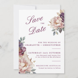 Trouwkaart 'Save the Date' vintage paarse bloem Save The Date