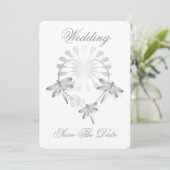 Trouwkaart Save The Date Zilver Libellen (Staand voorkant)