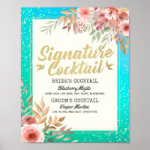 Trouwkaart Signature Cocktail Drankmenu Roze Bloem Poster (Voorkant)