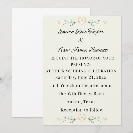 Trouwkaart 'Simplicity Heart' Kaart (Voorkant / Achterkant)