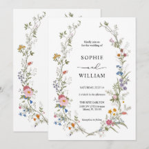 Trouwkaart sjabloon met wilde bloemen, afdrukbaar 