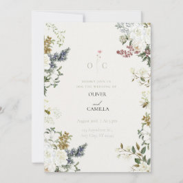 Trouwkaart sjabloon met wilde bloemen botanische a kaart