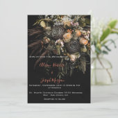 Trouwkaart sombere bloemen oranje wit kaart (Staand voorkant)