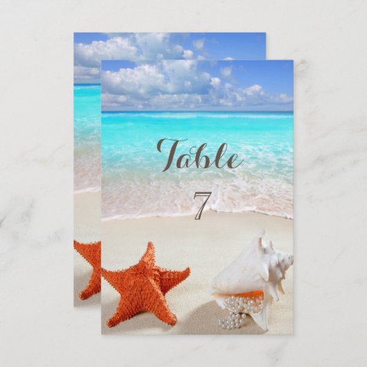 Trouwkaart Strand Schelpen Tafelkaart Kaart (Voorkant / Achterkant)