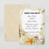 Trouwkaart strand zand kasteel Save the Date (Voorkant / Achterkant)
