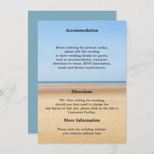 Trouwkaart Strandbestemming Trouwdetails Kaart (Voorkant / Achterkant)