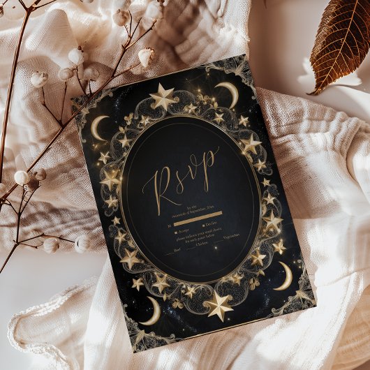 Trouwkaart Tarot Hemel Bruiloft Zon Maan Sterren G RSVP Kaartje