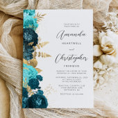 Trouwkaart Teal Aqua Bloem Goud Schrift Kaart