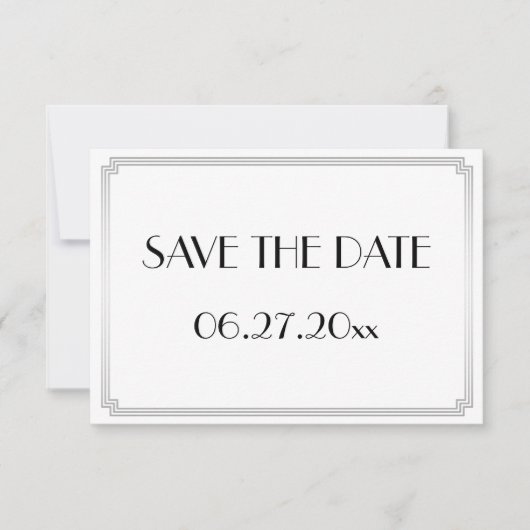 Trouwkaart Tiny Gatsby Art Deco Zilver Save The Da Date (Voorkant)