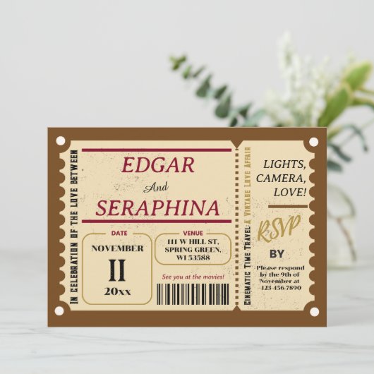 Trouwkaart Traditioneel Bruin Vintage 1960s Kaart (Staand voorkant)