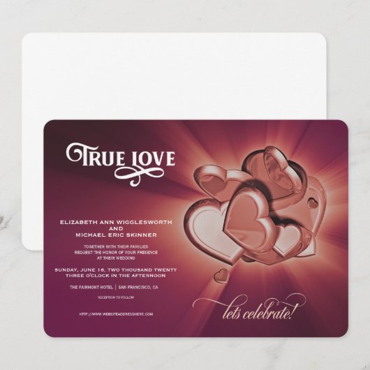 Trouwkaart True Love Rose Gold Hearts Aankondiging (Voorkant / Achterkant)