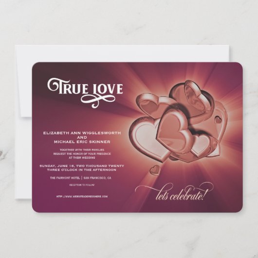 Trouwkaart True Love Rose Gold Hearts Aankondiging (Voorkant)