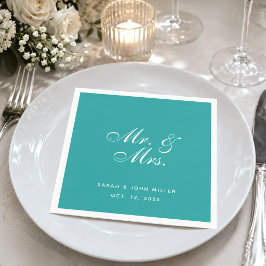Trouwkaart Turquoise Mr. en Mevrouw Elegant Schrif Servet