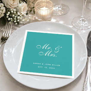 Trouwkaart Turquoise Mr. en Mevrouw Elegant Schrif Servet