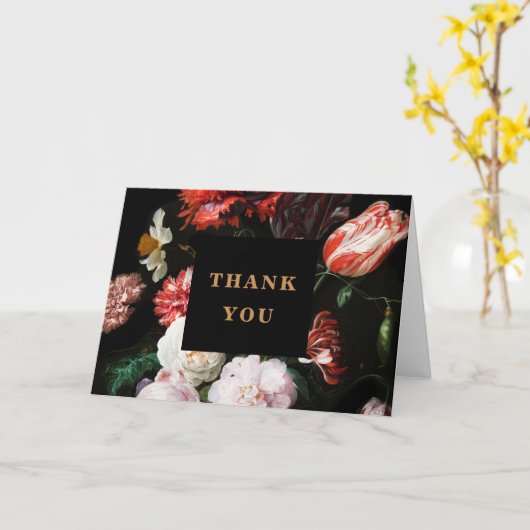 Trouwkaart uitnodiging Dank je kaart Donkerrode bl (Gele Bloem)