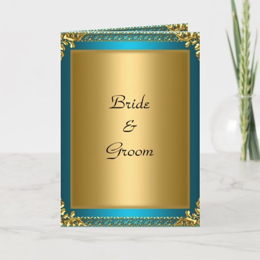 Trouwkaart Uitnodiging Goud Teal (Voorkant)