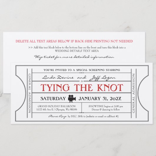 Trouwkaart uitnodiging met vintage filmthema (Voorkant / Achterkant)