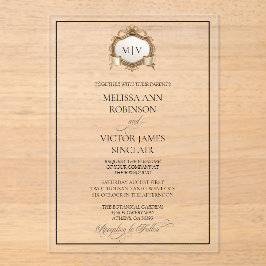 Trouwkaart van acryl met monogram en wapen uitnodigingen