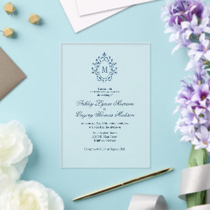 Trouwkaart van acryl met turquoise monogram uitnodigingen