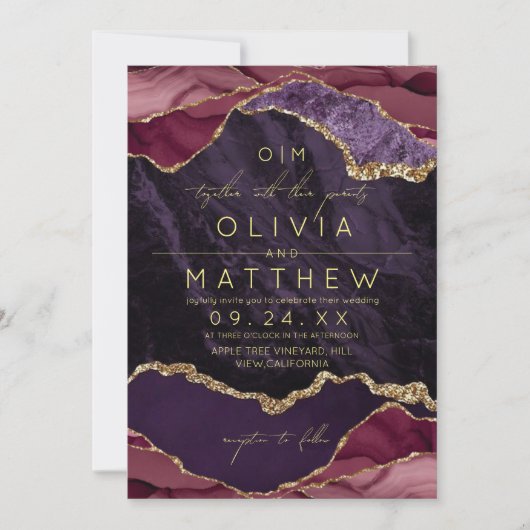 Trouwkaart van Burgundy, Paars & Goud Agaat Kaart (Voorkant)