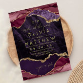 Trouwkaart van Burgundy, Paars & Goud Agaat Kaart