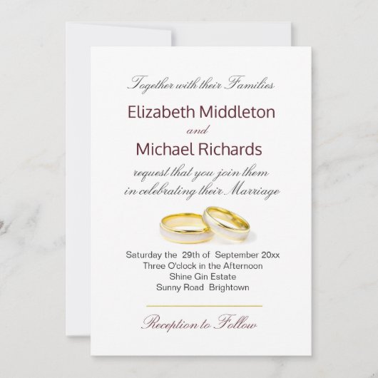 Trouwkaart van elegante goudkleurige Bourgogne Mar Kaart (Voorkant)