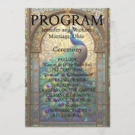 Trouwkaart van glas-in-lood met pauw Programma Programmakaart
