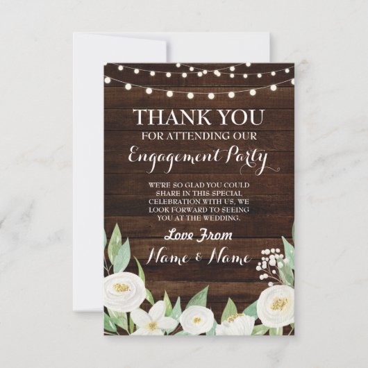 Trouwkaart van hout met witte bloemen bedanken kaart (Voorkant)