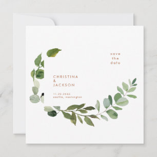 Trouwkaart van terracotta eucalyptus vierkant 'Sav Save The Date